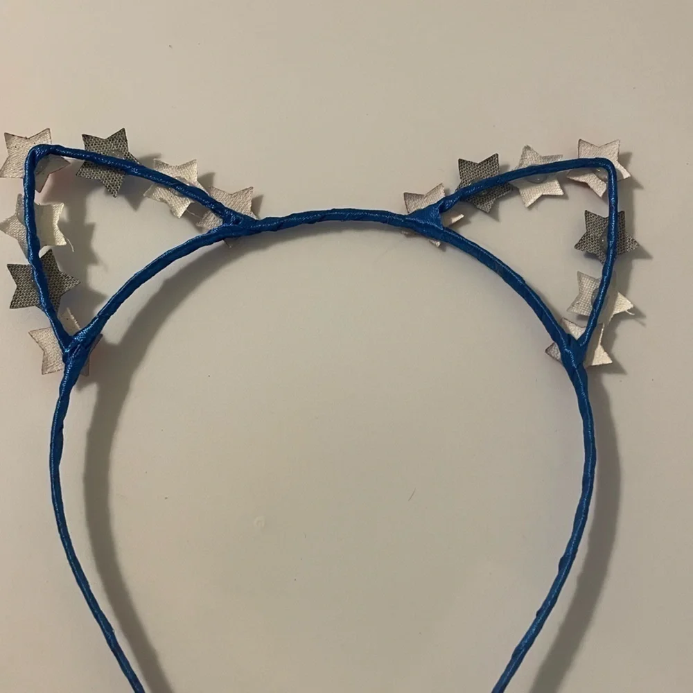4th of July Patriotic Red & Blue Glitter Stars Cat Ears Headband 3pc
